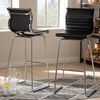 Baxton Studio T-5071-Black-BS Giorgio Modern and Contemporary Black Faux Leather Upholstered Chrome-Finished Steel Bar Stool Set